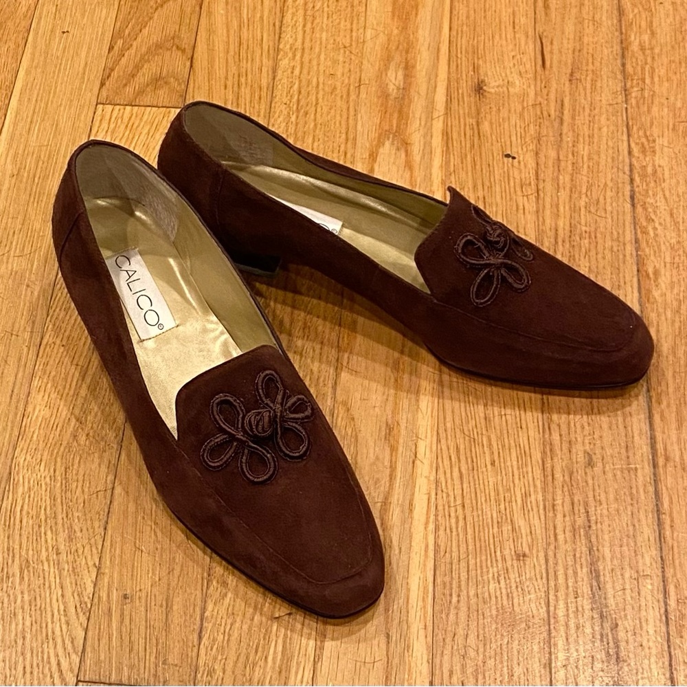 Beautiful Vintage Brown Suede Calico Shoes